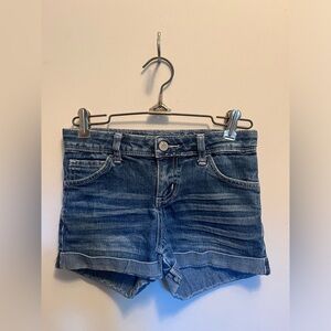 Cherokee, girls youth blue jean shorts with snap button.